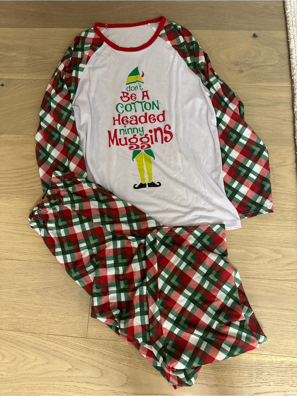 Women's Christmas Plaid Pajama Set with Holiday Elf Graphic